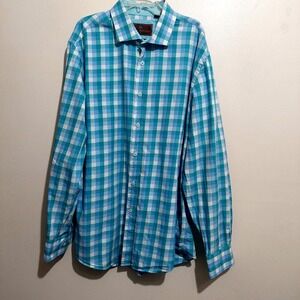 James Tattersall Mens XL Cotton Button Plaid Shirt Long Sleeves Flip Cuff Collar